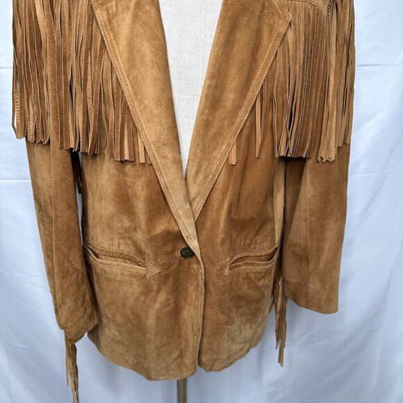 Vintage Brown Suede Fringe Western Jacket Womens M Cowgirl Pockets Cowboy USA - Picture 3 of 12